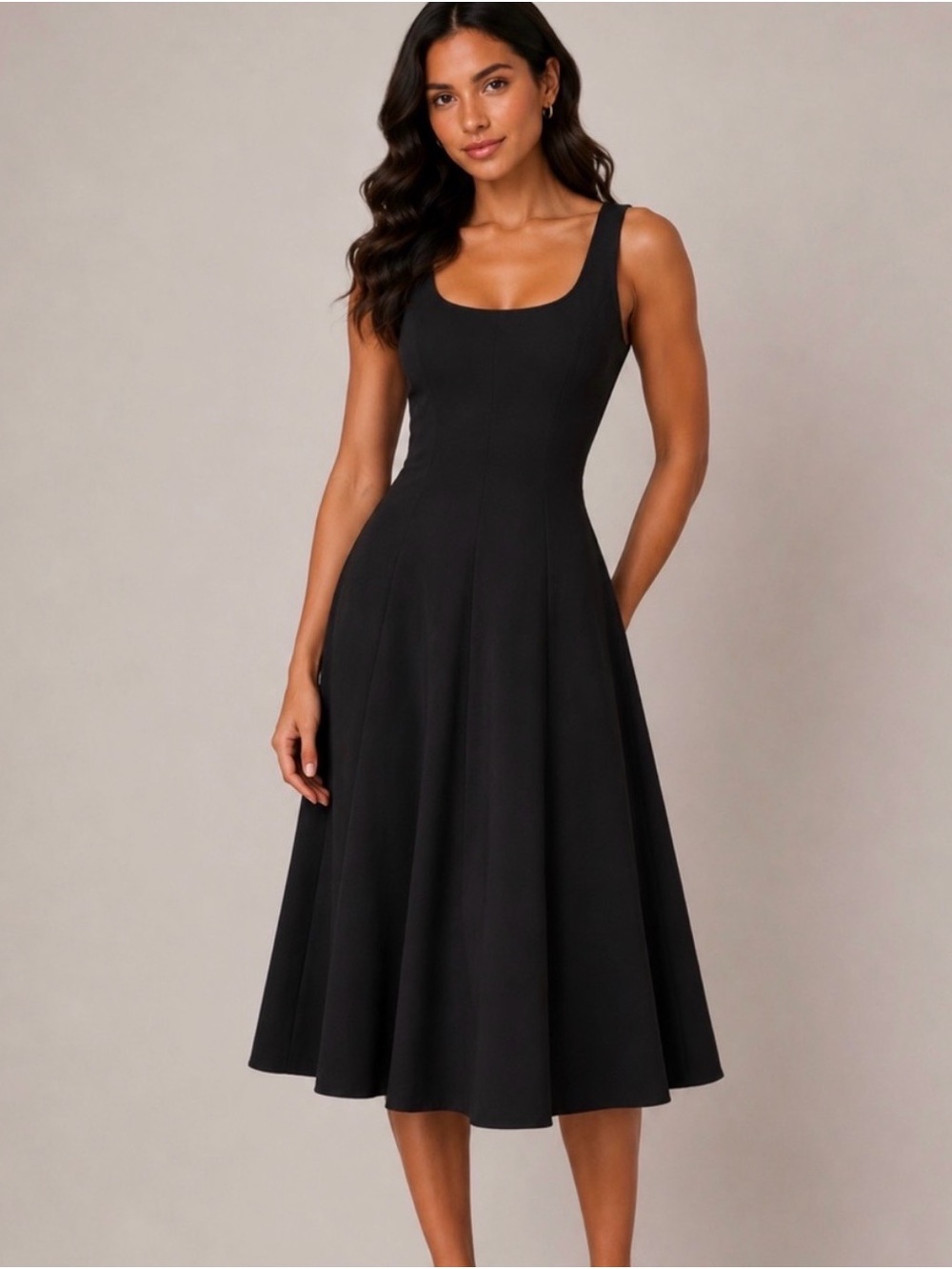 A New Day Black Scoop Neck A-Line Midi Dress Size 12